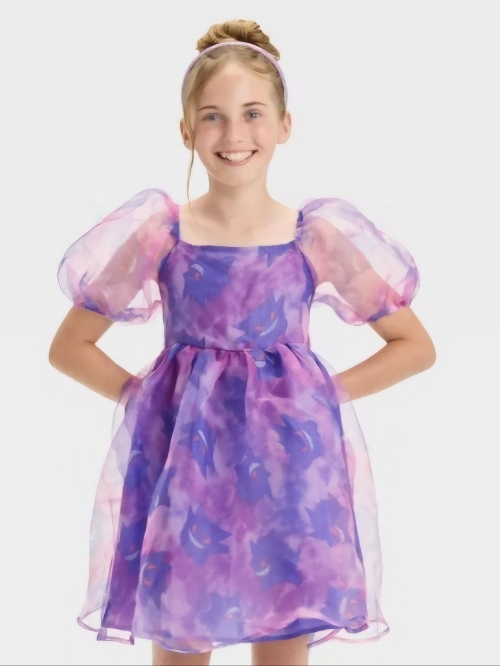 Pokemon Gengar Purple Puff-Sleeve Organza Dress Girl's size 10/Large